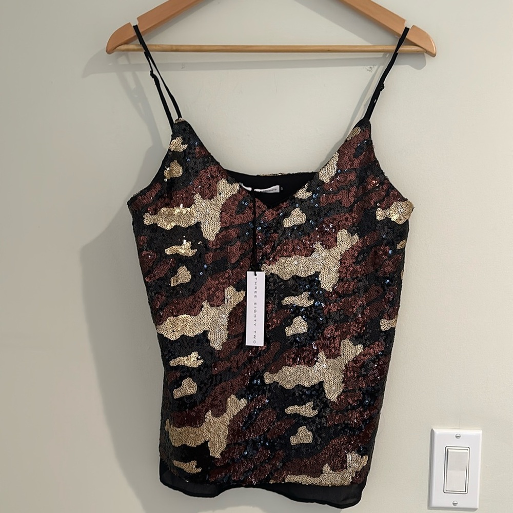 NWT - Three Eighty Two Sequence Lined Top. Adjustable Straps Lined. Size S